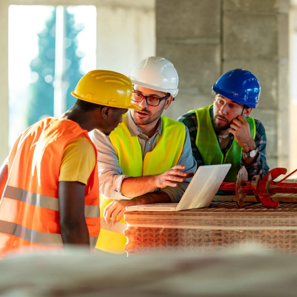 An Image of engineers discussing on a building construction projects